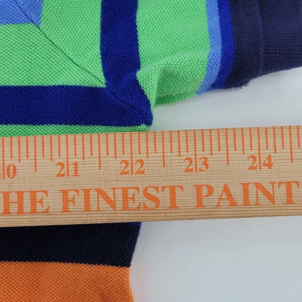 Polo Ralph Lauren Polo Shirt Mens Large Orange Striped Classic Fit Short‎ Sleeve